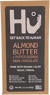 Hu Dark Chocolate Bar | Almond Butter & Puffed Quinoa Chocolate | Natural Organic Vegan, Gluten Free, Paleo, Non GMO, Fair Trade Dark Chocolate | 2.1oz