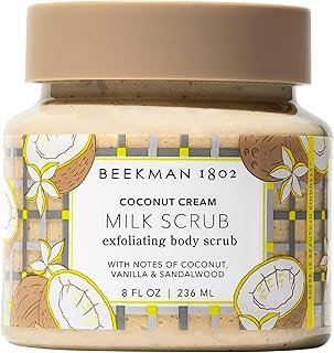 Beekman 1802 Coconut Cream Exfoliating Milk Body Scrub - 8.0 fl oz - Smooths Skin & Evens Out Tone - With Goat Milk & Jojoba Beads - Skin Barrier & Biome Safe - Good for Sensitive Skin - Cruelty Free