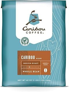 Caribou Coffee Caribou Blend, Whole Bean, Value Pack 40 oz. Bag, Smooth & Balanced Medium Roast Coffee Blend from the Americas & Indonesia, with A Syrupy Body & Clean Finish; Sustainable Sourcing.