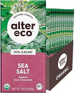 Alter Eco Dark Chocolate Bars | Pure Dark Cocoa, Fair Trade, Organic, Non-GMO, Gluten Free (12-Pack Dark Sea Salt)