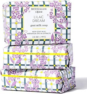 Beekman 1802 Lilac Dream Goat Milk Soap 3-Piece Set - 3.5 oz Each - Scented - Cleanses & Hydrates - With 100% Vegetable Base & Botanical Oils - Triple Milled - Good for Sensitive Skin - Cruelty Free