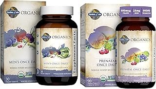 Garden of Life Organics Prenatal Vitamin: Folate for Energy & Healthy Fetal Development & Organics Multivitamin for Men - Men's Once Daily Whole Food Vitamin Supplement Tablets, Vegan, 30 Count