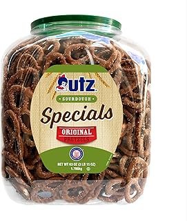 Utz Sourdough Specials Pretzels, Original, 63 oz. Barrel, Classic Pretzel Knot with Rich Sourdough Flavor, Resealable Container, Tasty Party Snack with Zero Cholesterol