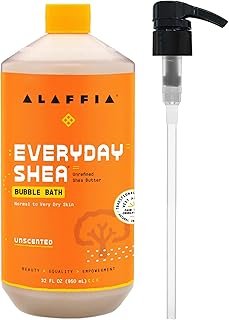 Alaffia Bubble Bath for Women, Unscented, Pump Included – Everyday Shea Butter Formula with Wild Yam, 32 Fl Oz