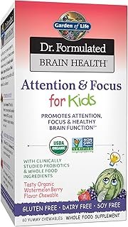 Garden of Life Dr. Formulated Attention and Focus for Kids, Supplement Promotes Healthy Brain Function, Concentration with Organic Wild Blueberry, Pine Bark, Vitamin C, D and Probiotics, 60 Count