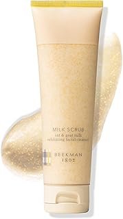 Beekman 1802 Oat + Goat Milk Exfoliating Face Scrub - Gentle Cleansing With Jojoba Bead Facial Exfoliator - Travel Friendly Sensitive Skin Face Cleanser - Fragrance Free