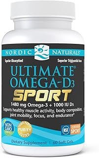 Nordic Naturals Ultimate Omega-D3 Sport, Lemon - 60 Soft Gels - 1480 mg Omega-3 + 1000 IU Vitamin D3 - NSF Certified - Supports Muscle, Bones, Focus & Endurance - 30 Servings