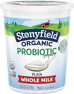 Stonyfield Organic Whole Milk Probiotic Yogurt, Plain, 32 oz. – Immunity & Digestive Health