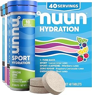Nuun Hydration Electrolyte Tablets - Sodium, Potassium, Chloride, Calcium, Magnesium, 1g & 0g Sugar Drink Mix | Vegan, Gluten Free, Non-GMO | Complete Pack, Mixed Flavors, 4 Pack (40 Total Servings)