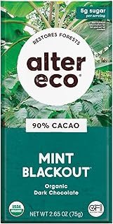 Alter Eco Dark Chocolate Bars | Pure Dark Cocoa, Fair Trade, Organic, Non-GMO, Gluten Free (Mint Blackout)