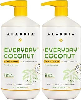 Alaffia Everyday Coconut Conditioner 2-Pack – Moisturizing Coconut Oil & Ginger Extract, Normal to Dry Hair, Curly Styles, 32 Oz Ea
