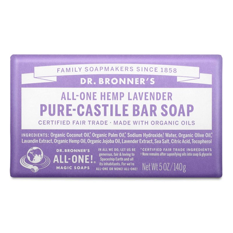Dr. Bronner's Pure-Castile Bar Soap (Lavender, 5 ounce) - Made with Organic Oils, For Face, Body and Hair, Gentle and Moisturizing, Biodegradable, Vegan, Cruelty-free, Non-GMO