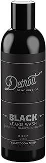 Detroit Grooming Co. Beard Wash - Men's Deeply Cleansing Shampoo for Beards and Mustaches - Aloe Vera and Essential Oils for Refreshing - Cedarwood & Amber Scent - Black Edition - 8oz