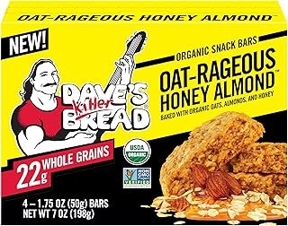 Dave's Killer Bread Oat-Rageous Honey Almond Organic Snack Bars, 4 Individually Wrapped Snack Bars (Pack of 2)