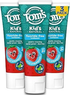 Tom's of Maine Natural Kid's Fluoride Free Toothpaste, Ages 2+, Silly Strawberry, 5.1 oz. 3-Pack (back in original formula)