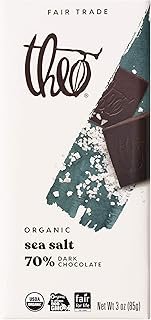 THEO Chocolate Sea Salt Organic Dark Chocolate Bar, 70% Cacao, 6 Pack | Vegan, Fair Trade