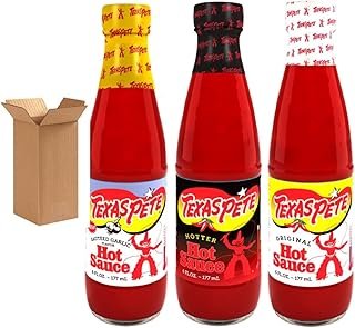 Bundle - 3 Items: Texas Pete Hot Sauce Sampler - Hot, Hotter, & Garlic - 6 oz Bottles