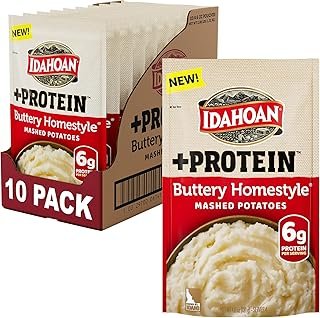 Idahoan Buttery Homestyle +Protein Mashed Potatoes, Naturally Gluten-Free, 100% Real Idaho Potatoes, 4 servings per bag, 4.6 ounce (Pack of 10)