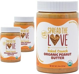 Spread The Love NAKED CRUNCH Organic Peanut Butter (Organic, All Natural, Vegan, Gluten-free, Creamy, Dry-Roasted, No added salt, No added sugar, No palm oil) (48 Ounce (Pack of 1))