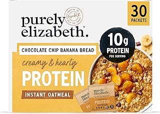 Purely Elizabeth Creamy & Hearty Protein Instant Oatmeal, Chocolate Chip Banana Bread, Vegan Friendly, Organic, Gluten Free & Non-GMO, 5 Count, 8.3 Ounce (Pack of 6)