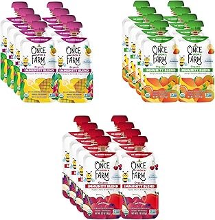 Once Upon a Farm Organic Immunity Blend | Mango Banana Spirulina, Apple Cherry Elderberry, Pineapple, Banana Dragon Fruit | Cold-Pressed | No Sugar Added | Dairy-Free | Variety Pack of 24