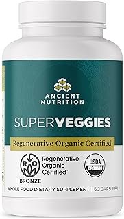 Ancient Nutrition Regenerative Organic Certified SuperVeggies Capsules, Supports Gut and Immune System Health, Made with Probiotics, Kale, Broccoli, and Spinach, 60 Count