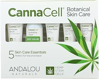 Andalou Naturals CannaCell Botanical Get Started Kit, 5 Piece Set (Scrub, Toner, Mask, Day Cream, Night Cream)