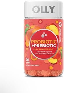 OLLY Probiotic + Prebiotic Gummy, Digestive Support and Gut Health, 500 Million CFUs, Fiber, Adult Chewable Supplement for Men and Women, Peach, 70ct