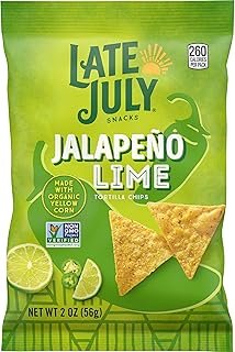 Late July Snacks, Jalapeño Lime Tortilla Chips, 2-oz. Snack Bag (Pack of 6)